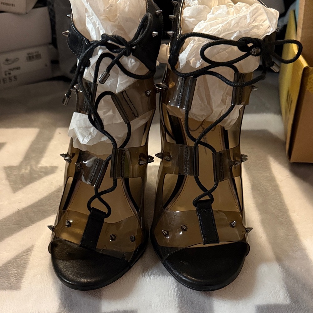 Guess Black and Clear Strappy Heels